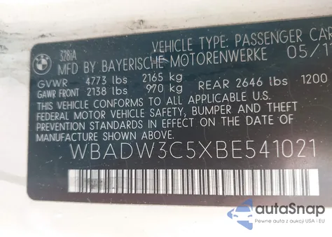 2011 BMW 328I from USA, damaged, VIN WBADW3C5XBE541021